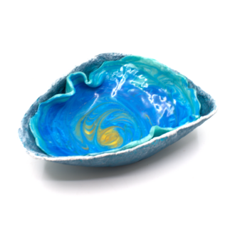 Papier Mache Küçük Üçgen Kase - Turkuaz, Mavi ve Altın