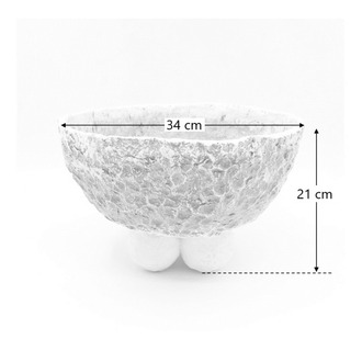 Papier Mache Dört Pamuk Topçuk - Ayaklı Yuvarlak Kase - Naturel ve Beyaz