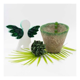 Papier Mache Peridot Konik Kap - Naturel ve Yeşil