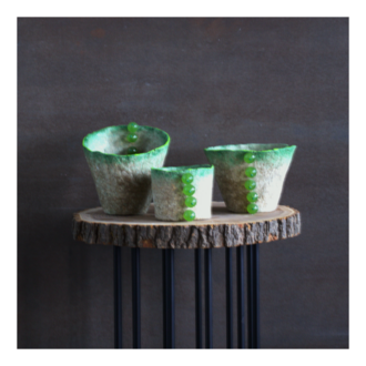 Papier Mache Peridot Konik Kap - Naturel ve Yeşil