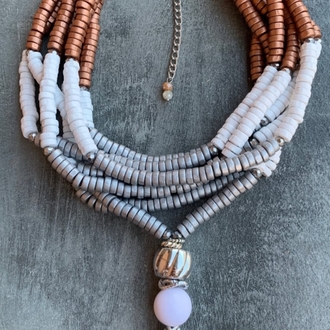 Rose White Gray Bamboo Necklace