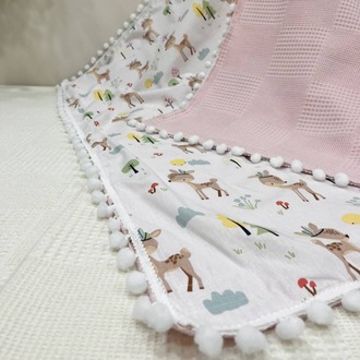 Pembe Poplin Kumaş Çok Amaçlı Bebek Battaniyesi