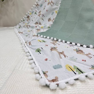 Yeşil Poplin Kumaş Çok Amaçlı Bebek Battaniyesi