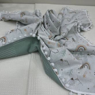 Yeşil Poplin Kumaş Çok Amaçlı Bebek Battaniyesi