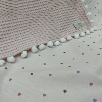 Pembe Kalp Desenli Poplin Kumaş Çok Amaçlı Bebek Battaniyesi