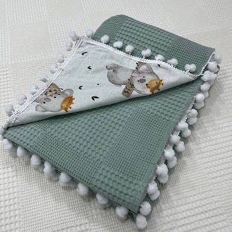 Yeşil Poplin Kumaş Çok Amaçlı Bebek Battaniyesi
