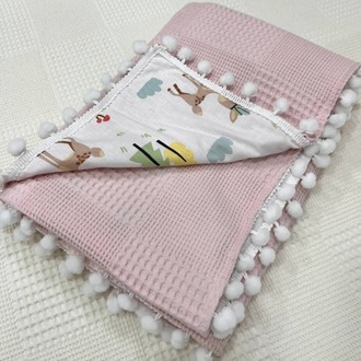 Pembe Poplin Kumaş Çok Amaçlı Bebek Battaniyesi