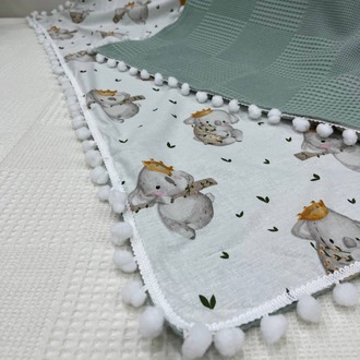 Yeşil Poplin Kumaş Çok Amaçlı Bebek Battaniyesi