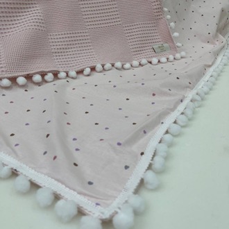 Pembe Kalp Desenli Poplin Kumaş Çok Amaçlı Bebek Battaniyesi