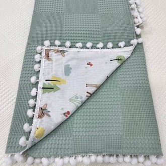 Yeşil Poplin Kumaş Çok Amaçlı Bebek Battaniyesi