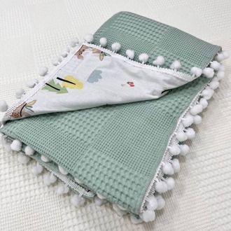 Yeşil Poplin Kumaş Çok Amaçlı Bebek Battaniyesi