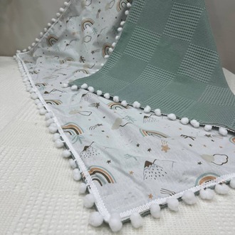Yeşil Poplin Kumaş Çok Amaçlı Bebek Battaniyesi