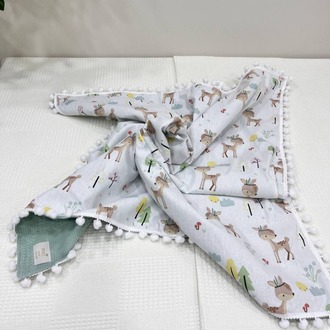 Yeşil Poplin Kumaş Çok Amaçlı Bebek Battaniyesi