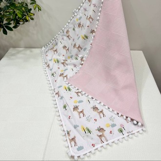 Pembe Poplin Kumaş Çok Amaçlı Bebek Battaniyesi