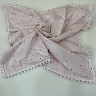 Pembe Kalp Desenli Poplin Kumaş Çok Amaçlı Bebek Battaniyesi