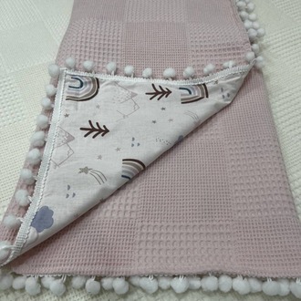 Pembe Poplin Kumaş Çok Amaçlı Bebek Battaniyesi