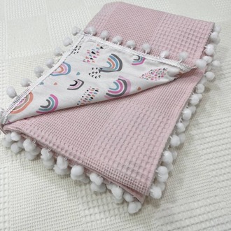 Pembe Poplin Kumaş Çok Amaçlı Bebek Battaniyesi
