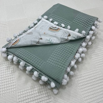 Yeşil Poplin Kumaş Çok Amaçlı Bebek Battaniyesi