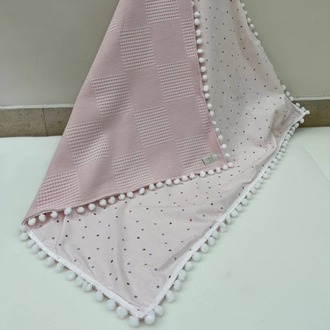 Pembe Kalp Desenli Poplin Kumaş Çok Amaçlı Bebek Battaniyesi