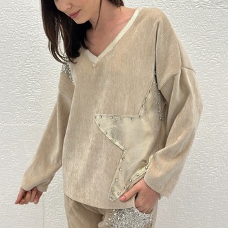 İTHAL PARLAK YILDIZ DESEN KADİFE BLUZ 