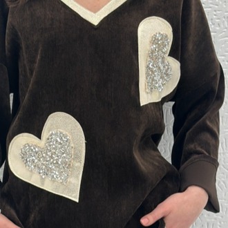İTHAL KALP DESENLİ KADİFE BLUZ 