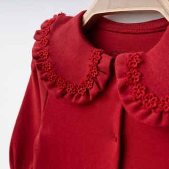 Red Blossom Yakalı Organik Pamuk Bebek Tulum Seti