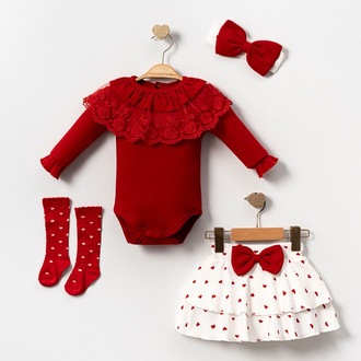Red Love Organik Pamuk Kız Bebek Seti 
