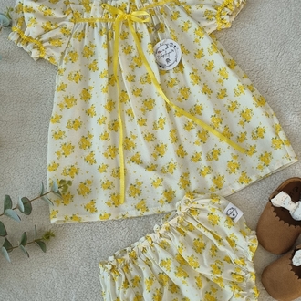 Sarı mini elbise ve bloomer ikili set
