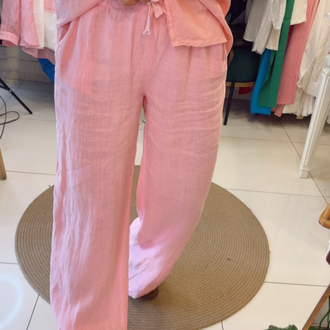 PEMBE KETEN PANTOLON