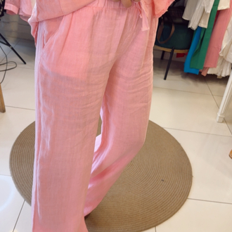PEMBE KETEN PANTOLON