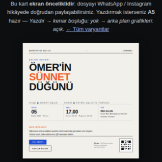 Sünnet Düğünü Davetiye Paketi 2027 — 5 Varyantlı HTML Davetiye