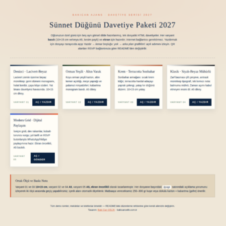 Sünnet Düğünü Davetiye Paketi 2027 — 5 Varyantlı HTML Davetiye