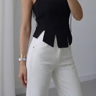 Siyah İp Detaylı Korse Bluz