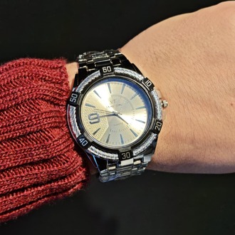Rolex-Gümüş Saat Siyah Detaylı