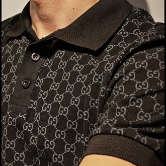 Premium Desenli Polo Yaka Tişört-Siyah