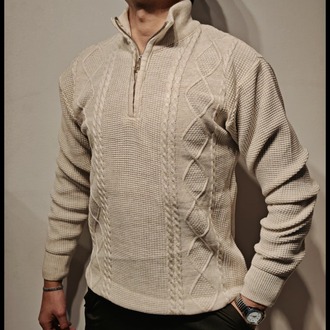 Selanik Örgü Fermuarlı Sweatshirt-Krem