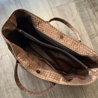 Süet Kahve Hasır Deri Maxi ShoppingBag