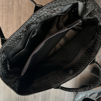 Süet Siyah Hasır Deri Maxi ShoppingBag 