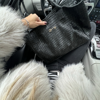Süet Siyah Hasır Deri Maxi ShoppingBag 