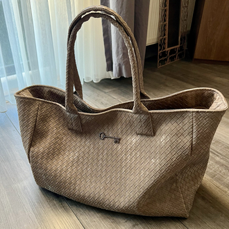 Süet Biscuit Hasır Deri Maxi ShoppingBag 
