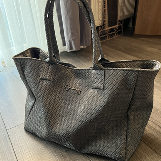 Süet Gri Hasır Deri Maxi ShoppingBag 