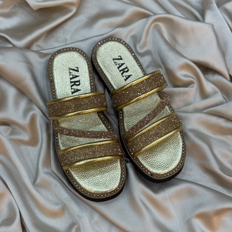 ZARA Gold taşlı terlik
