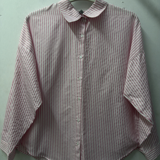Kadın Pembe Çizgili Oversize Gömlek