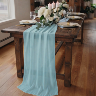 Bebek Mavisi Şifon Runner - Baby Shower & Organizasyonlar için Masa Örtüsü