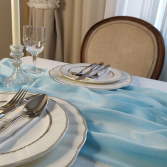 Bebek Mavisi Şifon Runner - Baby Shower & Organizasyonlar için Masa Örtüsü
