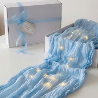 Bebek Mavisi Bohem Runner -Baby Shower, Organizasyon & Davet için Masa Örtüsü 50x200