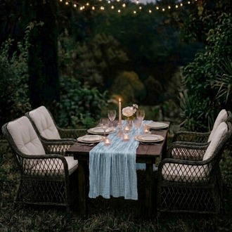 Bebek Mavisi Bohem Runner -Baby Shower, Organizasyon & Davet için Masa Örtüsü 50x200