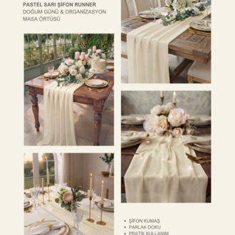 Pastel Sarı Şifon Runner - Bahar Konseptli Sofralar & Modern Davetler İçin Masa Örtüsü