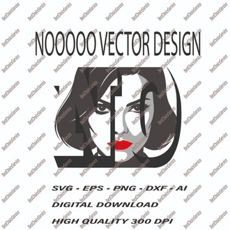 Modern Woman Portrait Vector Art - "NO - WOMAN" Bold Graphic Design SVG, EPS, PNG, DXF, AI