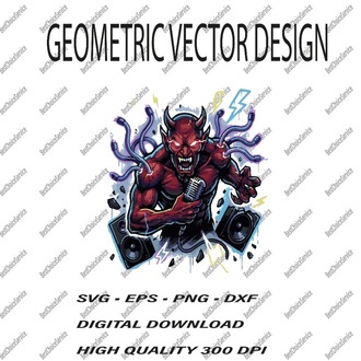 Rockstar Devil Vector Illustration - Music Demon SVG, EPS, PNG, DXF - Digital Download